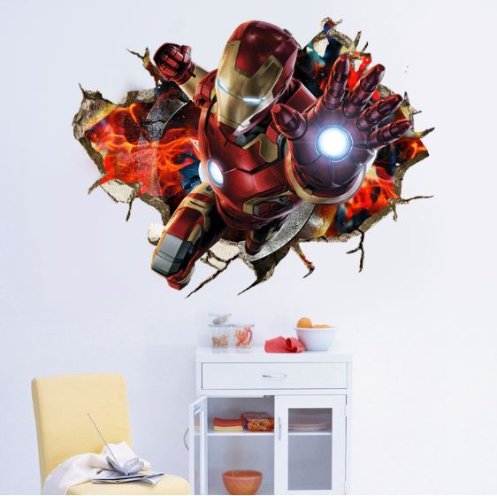 3D Wall Stickers Removable The Avengers Ironman Broken Wall Kid Boy Room