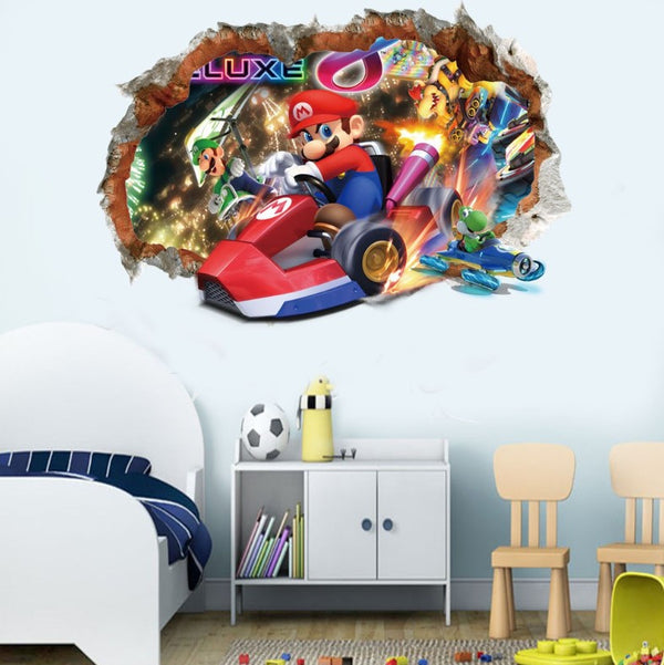 3D Wall Sticker Removable Mario Bros Party Game Kids Broken Wall Bedroom Decor