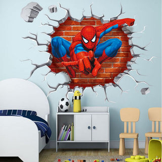 3D Wall Stickers Removable The Avengers Spider Man Broken Wall Kid Boy Room