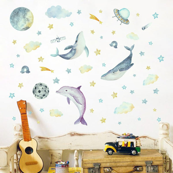 Glow In The Dark Dolphin Moon Star Wall Decal Sticker Ceiling Home Room