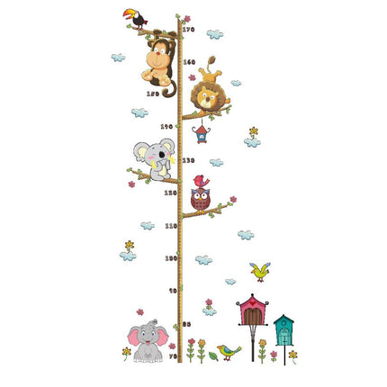 Jungle Animals & Tree Growth Chart Wall Decal - Lion, Monkey, Koala & Elephant Height Ruler for Kids Room Decor