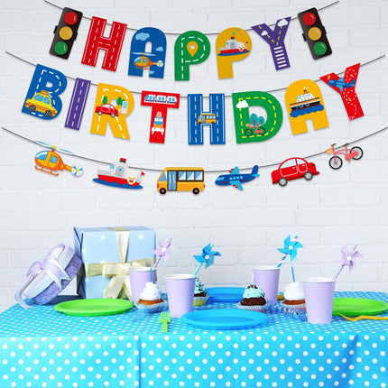 Transportation & Vehicle Happy Birthday Paper Banner