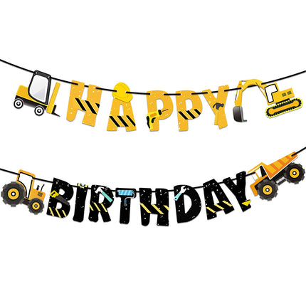 Construction Birthday Party Decoration Set – 3 Banners & 24 Cake Toppers
