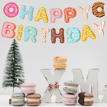 Colourful Donut Happy Birthday Paper Banner
