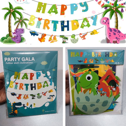 Dinosaur Happy Birthday Paper Banner & Garland 10M String