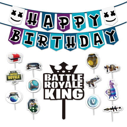 Fortnite Gaming Birthday Party Supplies Set – Banner, Foil Balloons & Toppers (55 Pcs)