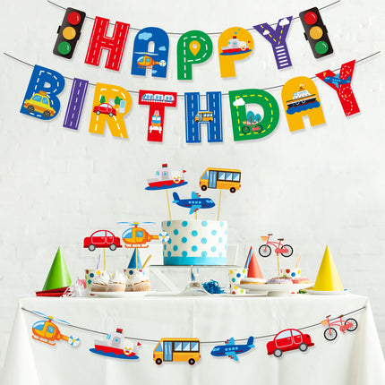 Transportation & Vehicle Happy Birthday Paper Banner