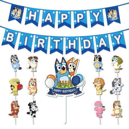 Bluey Birthday Party Decoration Set – Banner, Balloons & Cake Toppers (51 Pcs)