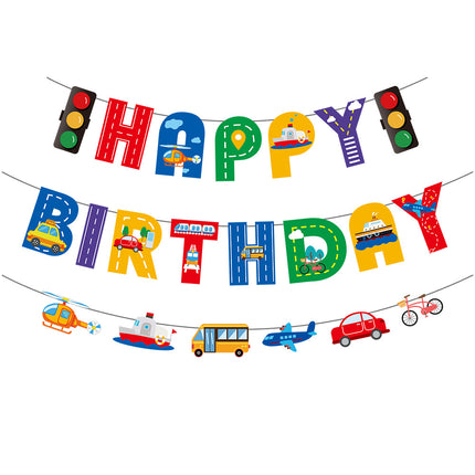 Transportation & Vehicle Happy Birthday Paper Banner