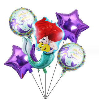 5PCS Cartoon Mermaid Balloons Star Foil Balloon Birthday Party Decoration Set