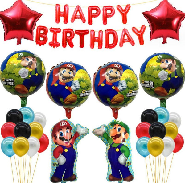 Super Mario Helium Foil Balloons Happy Birthday Set Kid Party Decorations