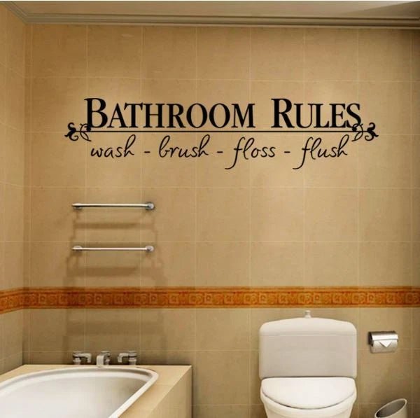 Bathroom Rules Wash Brush Floss Flush Wall Sticker - Go2buy Australia