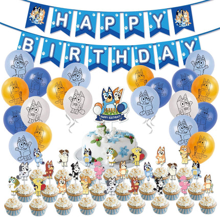 Bluey Birthday Party Decoration Set – Banner, Balloons & Cake Toppers (51 Pcs) - Go2buy Australia
