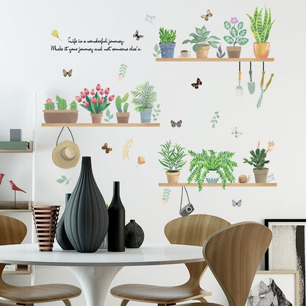Botanical Plant Shelf Wall Stickers with Flowers & Butterflies - Go2buy Australia