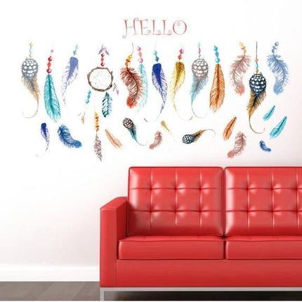 Colourful Feather Removable Wall Sticker – Hello Wall Decal - Go2buy Australia