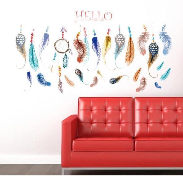 Colourful Feather Removable Wall Sticker – Hello Wall Decal - Go2buy Australia