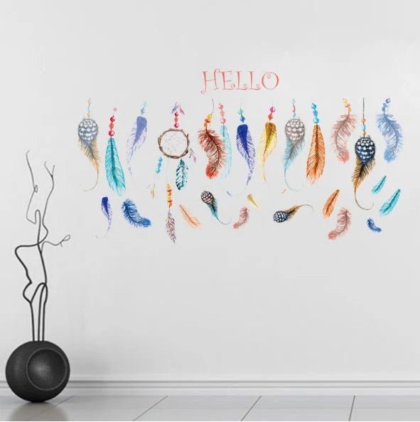 Colourful Feather Removable Wall Sticker – Hello Wall Decal - Go2buy Australia