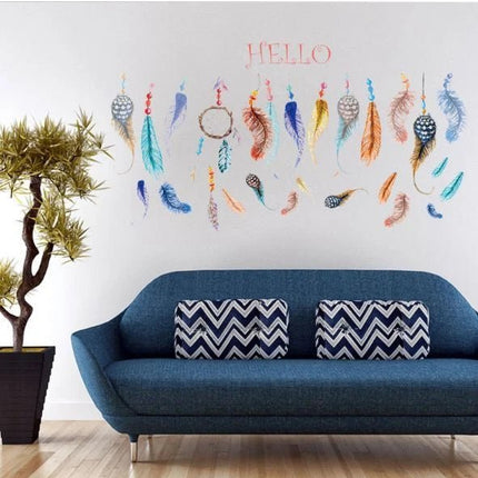 Colourful Feather Removable Wall Sticker – Hello Wall Decal - Go2buy Australia