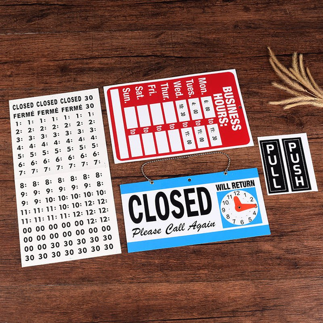 Complete Business Hours Sign Kit - Open/Closed Clock & Push/Pull Stickers - Go2buy Australia