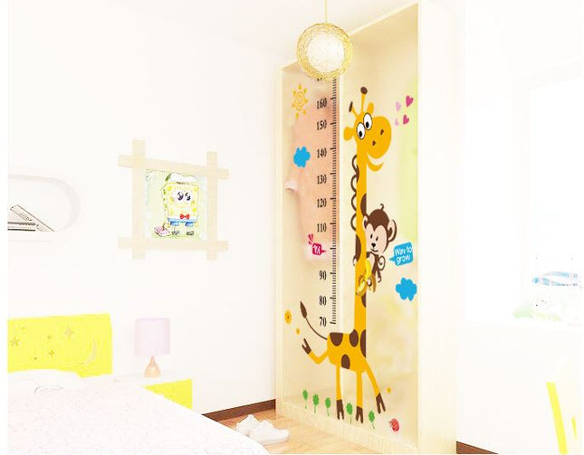Cute Giraffe & Monkey Growth Chart Wall Decal - Cartoon Animal Height Ruler Sticker for Kids Room & Baby Nursery Wall Art - Go2buy Australia