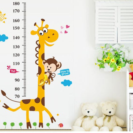 Cute Giraffe & Monkey Growth Chart Wall Decal - Cartoon Animal Height Ruler Sticker for Kids Room & Baby Nursery Wall Art - Go2buy Australia