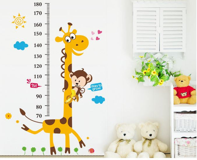 Cute Giraffe & Monkey Growth Chart Wall Decal - Cartoon Animal Height Ruler Sticker for Kids Room & Baby Nursery Wall Art - Go2buy Australia