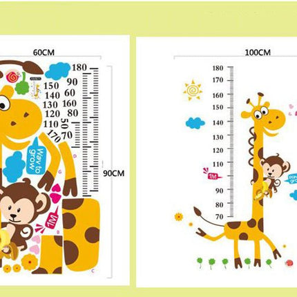 Cute Giraffe & Monkey Growth Chart Wall Decal - Cartoon Animal Height Ruler Sticker for Kids Room & Baby Nursery Wall Art - Go2buy Australia