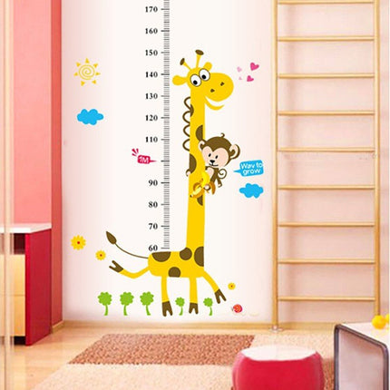 Cute Giraffe & Monkey Growth Chart Wall Decal - Cartoon Animal Height Ruler Sticker for Kids Room & Baby Nursery Wall Art - Go2buy Australia