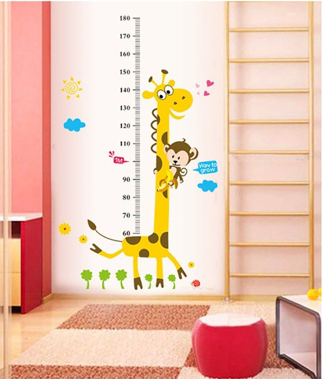 Cute Giraffe & Monkey Growth Chart Wall Decal - Cartoon Animal Height Ruler Sticker for Kids Room & Baby Nursery Wall Art - Go2buy Australia