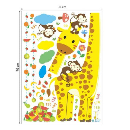 Cute Giraffe & Monkeys Kids Height Chart Wall Sticker - Fruit Party Growth Tracker Decal for Nursery - Go2buy Australia
