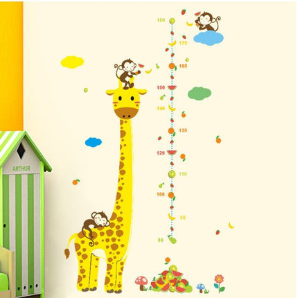 Cute Giraffe & Monkeys Kids Height Chart Wall Sticker - Fruit Party Growth Tracker Decal for Nursery - Go2buy Australia