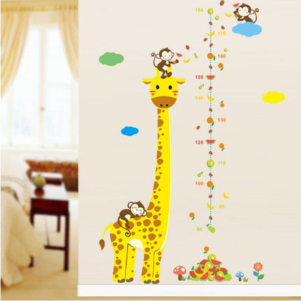 Cute Giraffe & Monkeys Kids Height Chart Wall Sticker - Fruit Party Growth Tracker Decal for Nursery - Go2buy Australia
