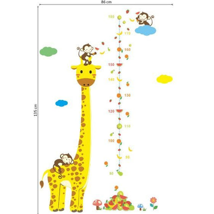 Cute Giraffe & Monkeys Kids Height Chart Wall Sticker - Fruit Party Growth Tracker Decal for Nursery - Go2buy Australia