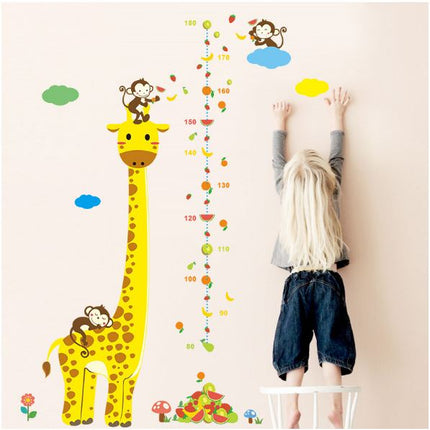 Cute Giraffe & Monkeys Kids Height Chart Wall Sticker - Fruit Party Growth Tracker Decal for Nursery - Go2buy Australia