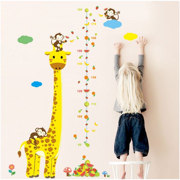 Cute Giraffe & Monkeys Kids Height Chart Wall Sticker - Fruit Party Growth Tracker Decal for Nursery - Go2buy Australia