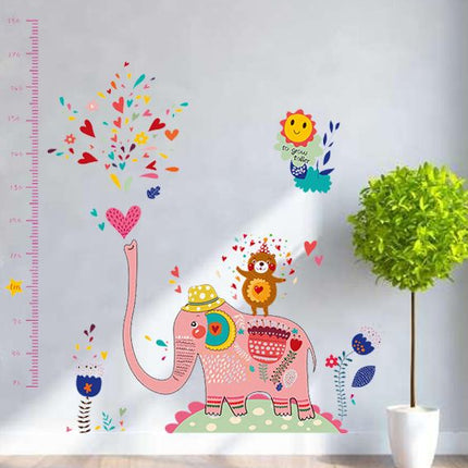 Cute Pink Elephant Height Chart Wall Sticker - Heart Bear Growth Tracker Decal for Nursery & Kids Playroom - Go2buy Australia
