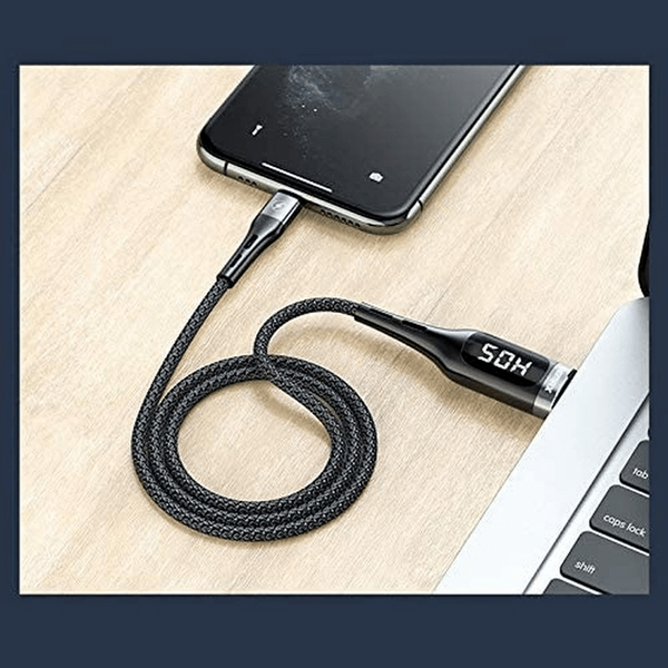 Remax RC-096a High-Speed USB Type-C 1.2-meter 2.1A Cable with Smart Digital Display - Durable Braided Fast Charging & Data Sync - Black