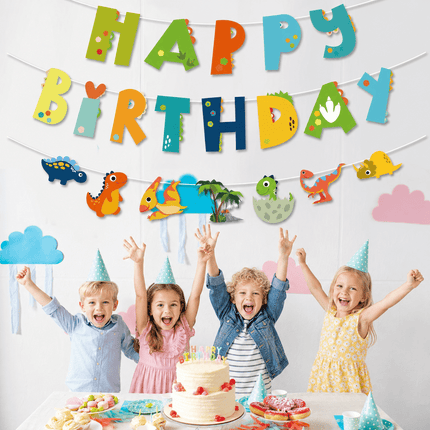 Dinosaur Happy Birthday Paper Banner & Garland 10M String - Go2buy Australia