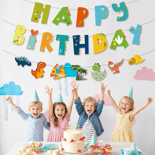 Dinosaur Happy Birthday Paper Banner & Garland 10M String - Go2buy Australia