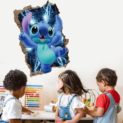 Disney Stitch Inspired 3D Broken Wall Kids Wall Sticker - Go2buy Australia