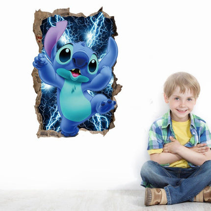 Disney Stitch Inspired 3D Broken Wall Kids Wall Sticker - Go2buy Australia