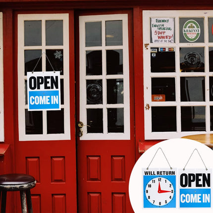 Double - Sided Open & Will Return Business Sign - Weather Resistant Plastic Shop Clock Sign - Go2buy Australia
