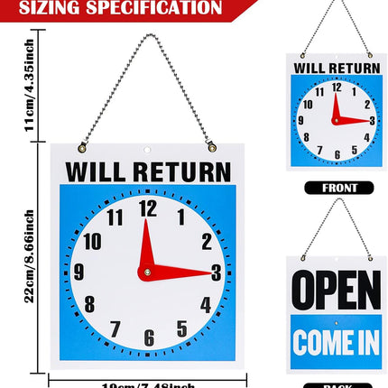 Double - Sided Open & Will Return Business Sign - Weather Resistant Plastic Shop Clock Sign - Go2buy Australia
