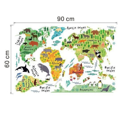 Educational Kids World Map Animal Wall Sticker - Go2buy Australia