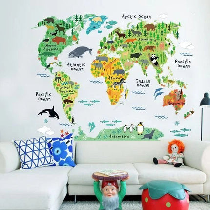Educational Kids World Map Animal Wall Sticker - Go2buy Australia