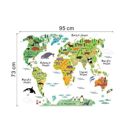 Educational Kids World Map Animal Wall Sticker - Go2buy Australia