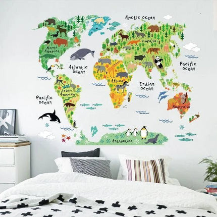 Educational Kids World Map Animal Wall Sticker - Go2buy Australia