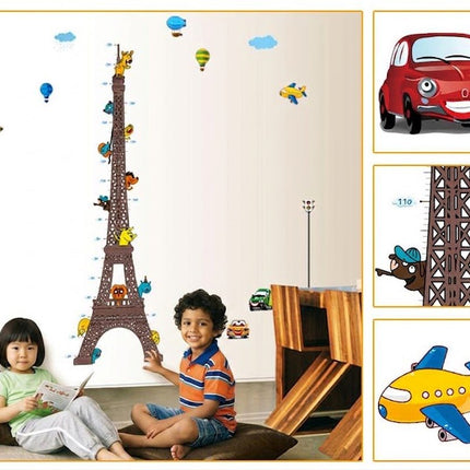 Eiffel Tower Kids Height Chart Wall Sticker - Cartoon Animals & City Traffic Growth Tracker Decal - Go2buy Australia