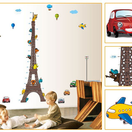 Eiffel Tower Kids Height Chart Wall Sticker - Cartoon Animals & City Traffic Growth Tracker Decal - Go2buy Australia