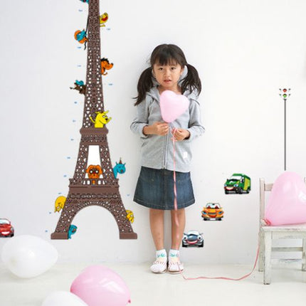 Eiffel Tower Kids Height Chart Wall Sticker - Cartoon Animals & City Traffic Growth Tracker Decal - Go2buy Australia